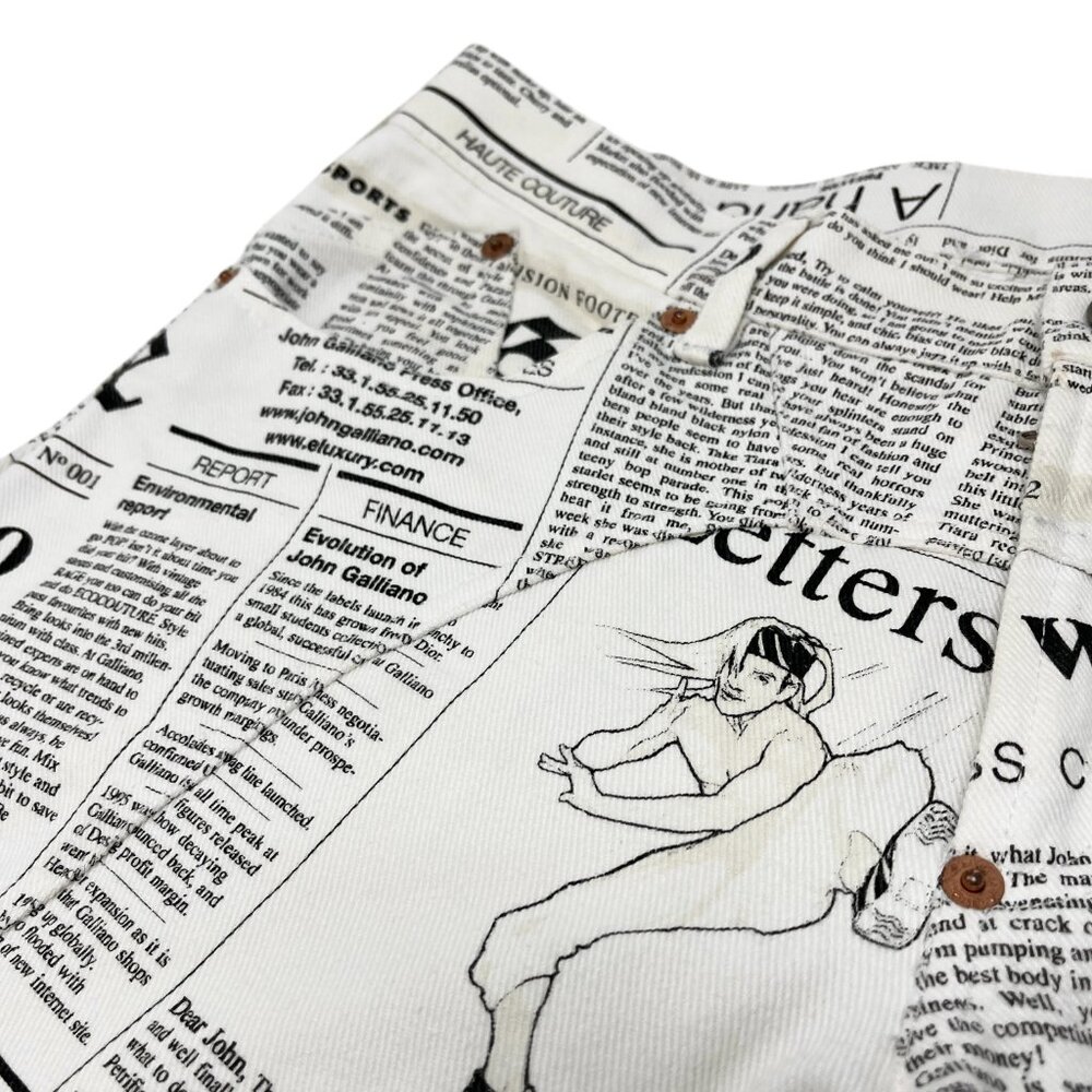 John Galliano Black and White Newspaper Print Pants - Picture 7 of 13